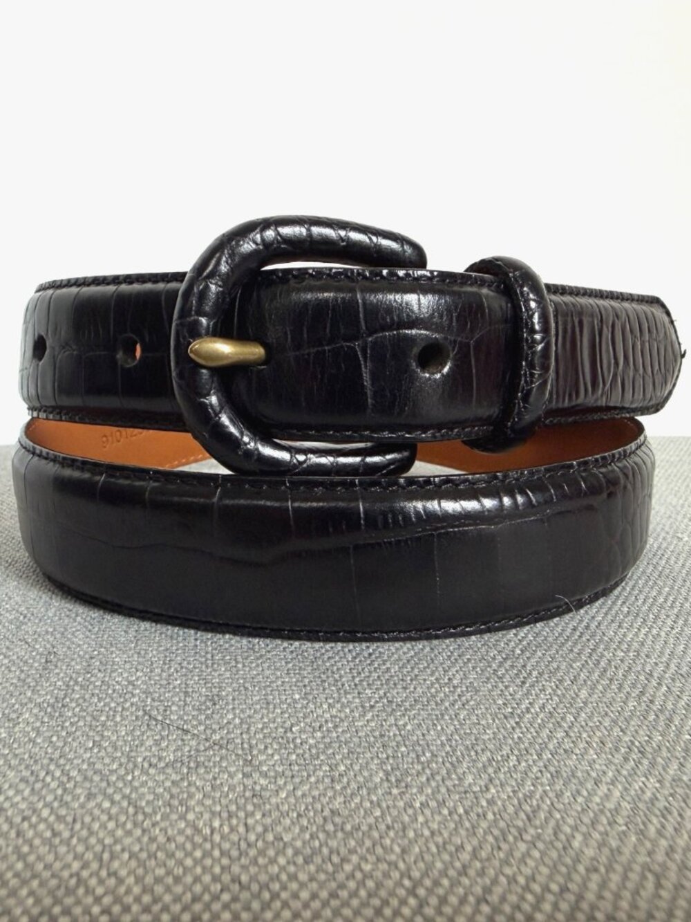 LAUREN Black Croc Belt Covered Buckle Classic 1" wide Italian Leather
